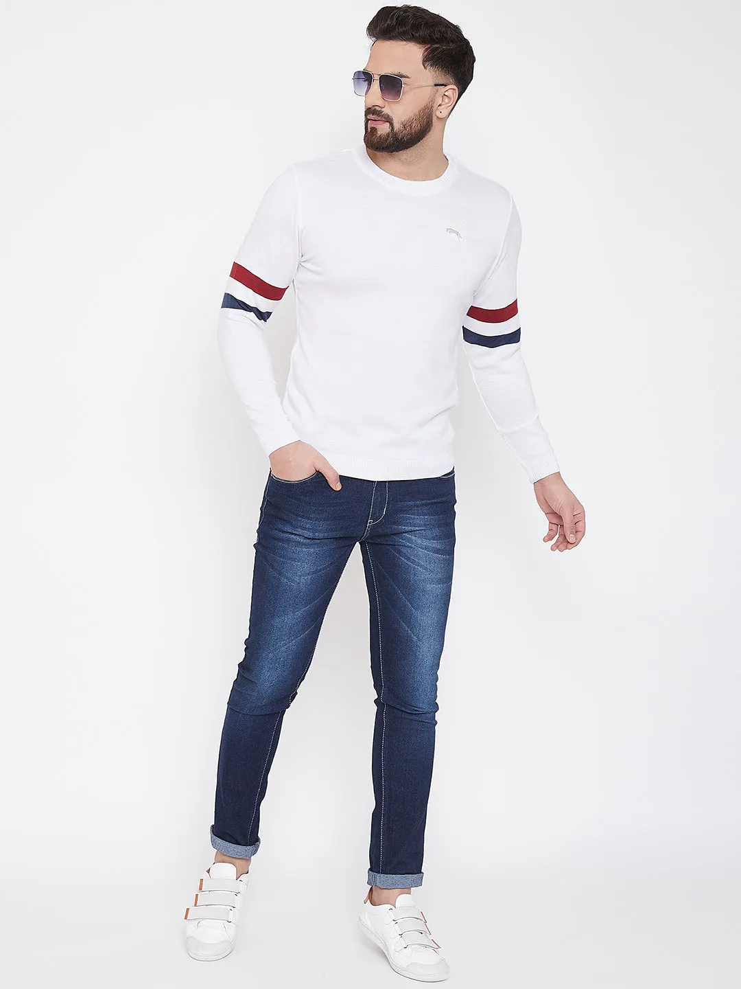 JUMP USA Men White Solid Sweater