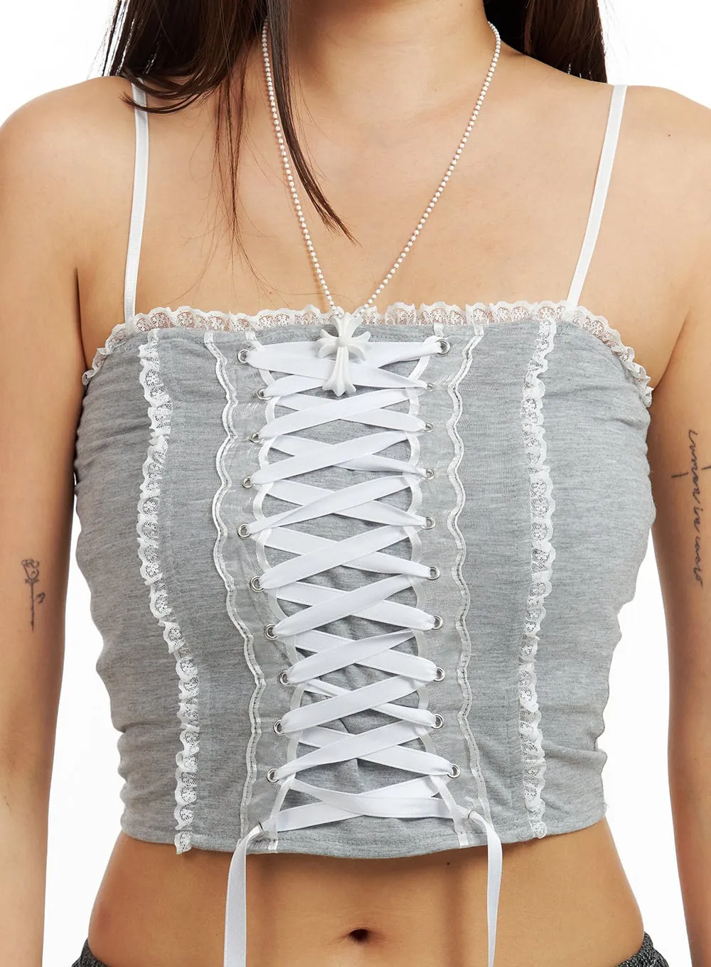 Lace X Strap Cami Crop Top CU417