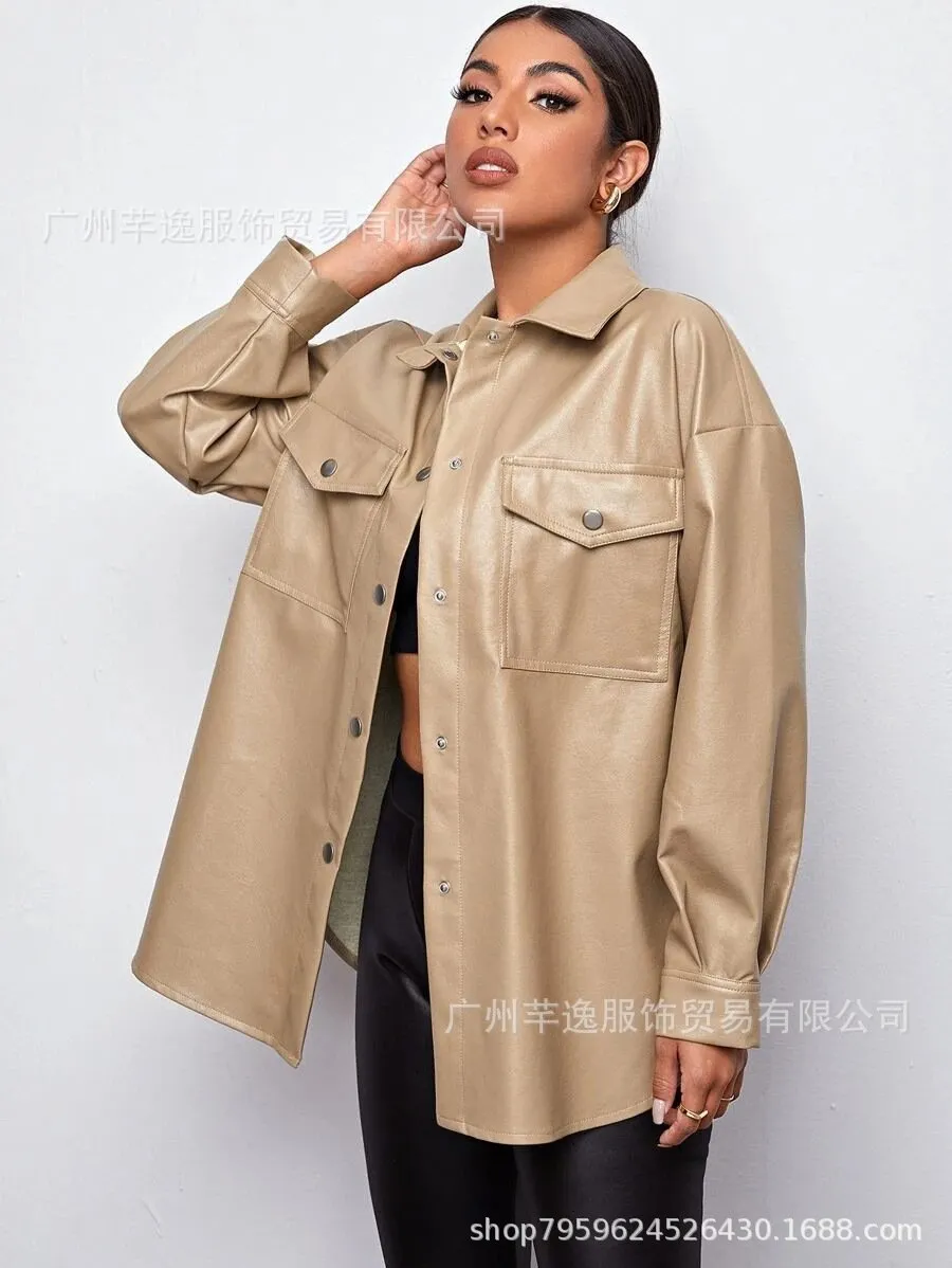 Leisure Women Long Sleeves PU Autumn Overcoat