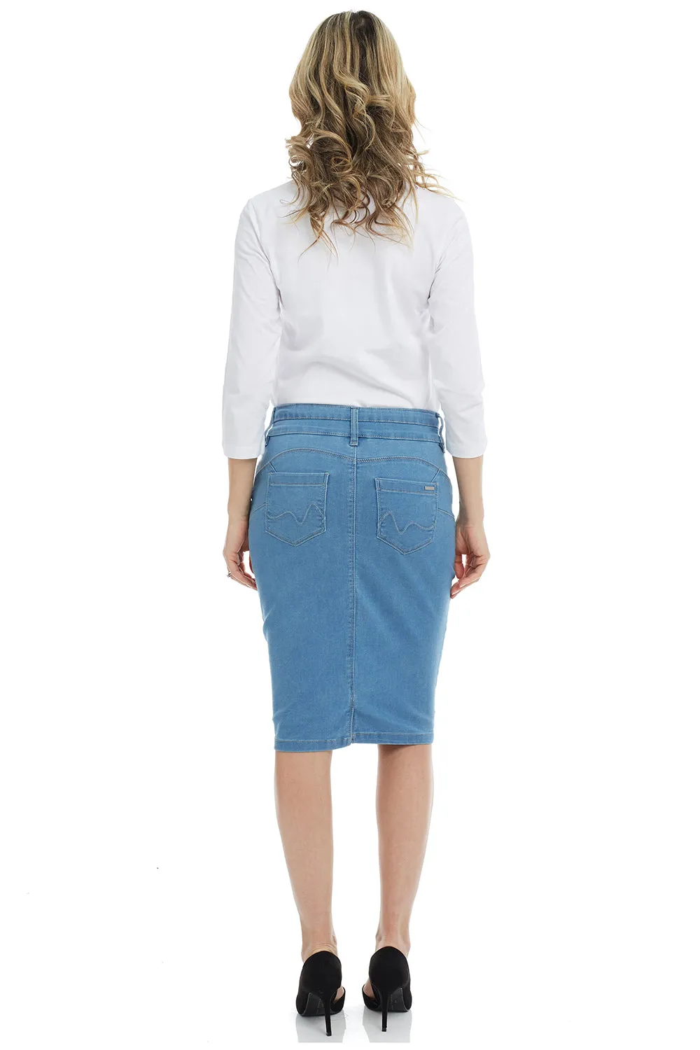 Light Blue Stretchy Denim Pencil Skirt 'Beverly Hills'