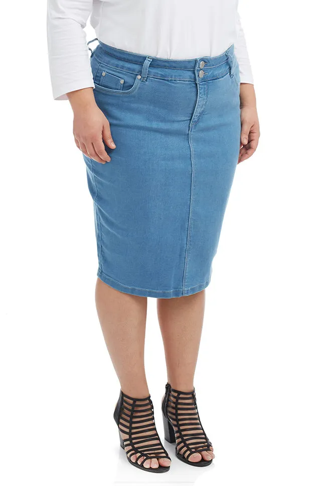 Light Blue Stretchy Denim Pencil Skirt 'Beverly Hills'