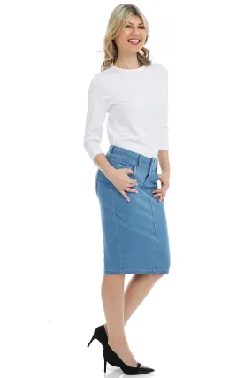 Light Blue Stretchy Denim Pencil Skirt 'Beverly Hills'