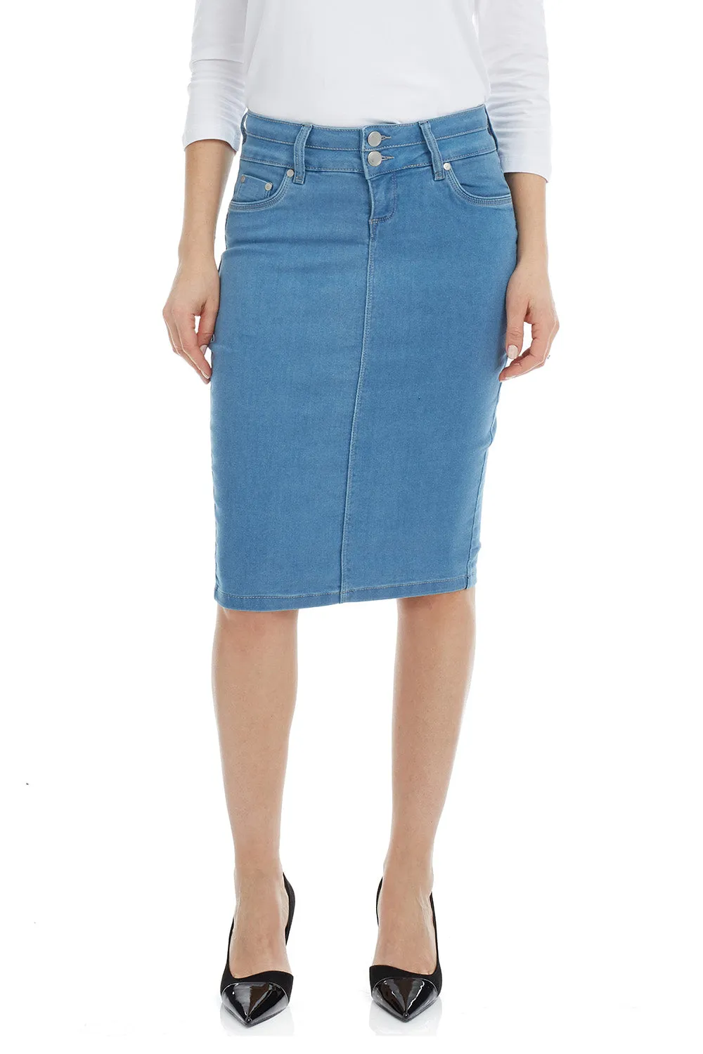 Light Blue Stretchy Denim Pencil Skirt 'Beverly Hills'