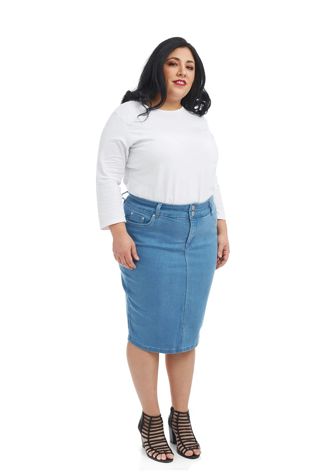 Light Blue Stretchy Denim Pencil Skirt 'Beverly Hills'