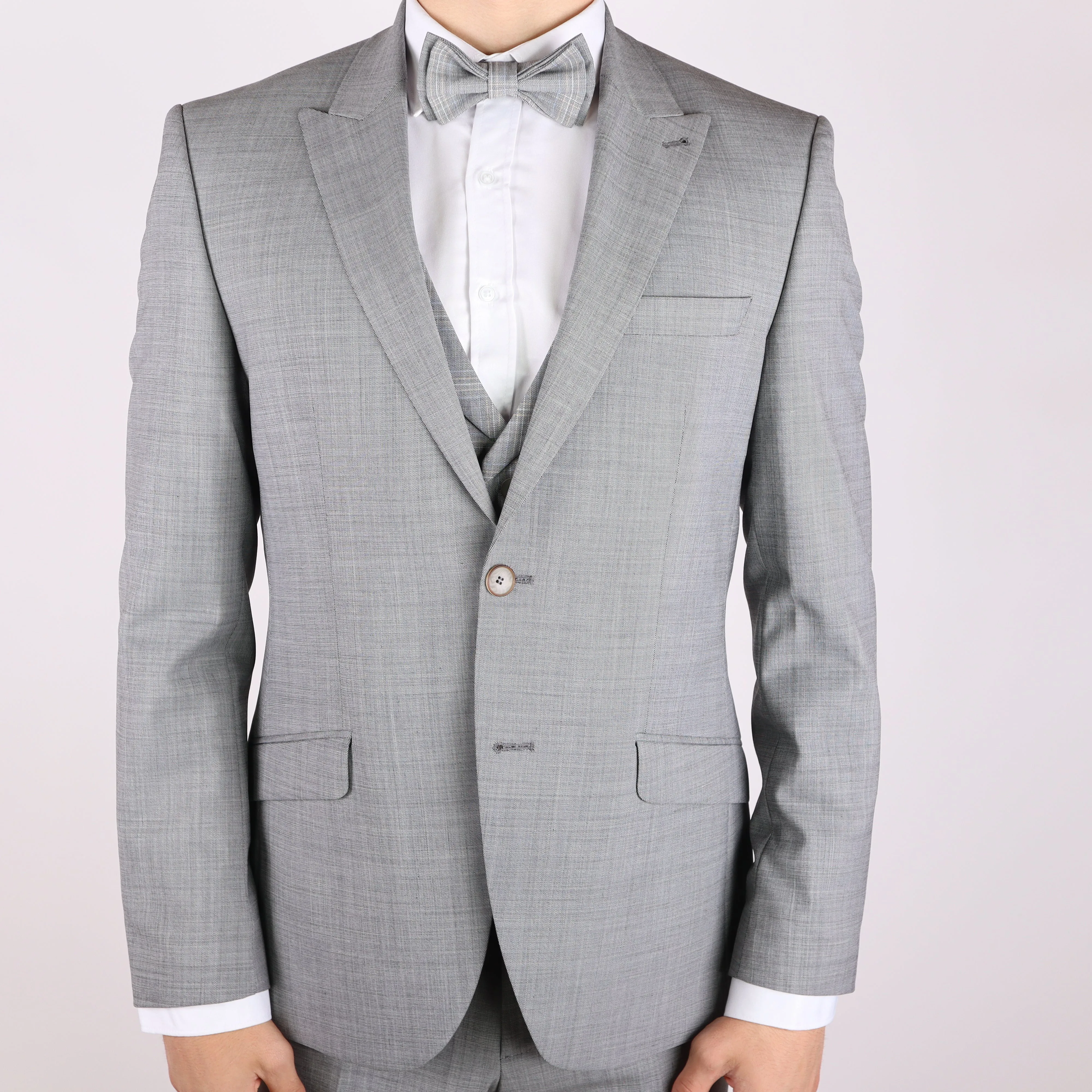 Light Grey Avanti Milano Window Pane Patterned Vest Three Piece Suit