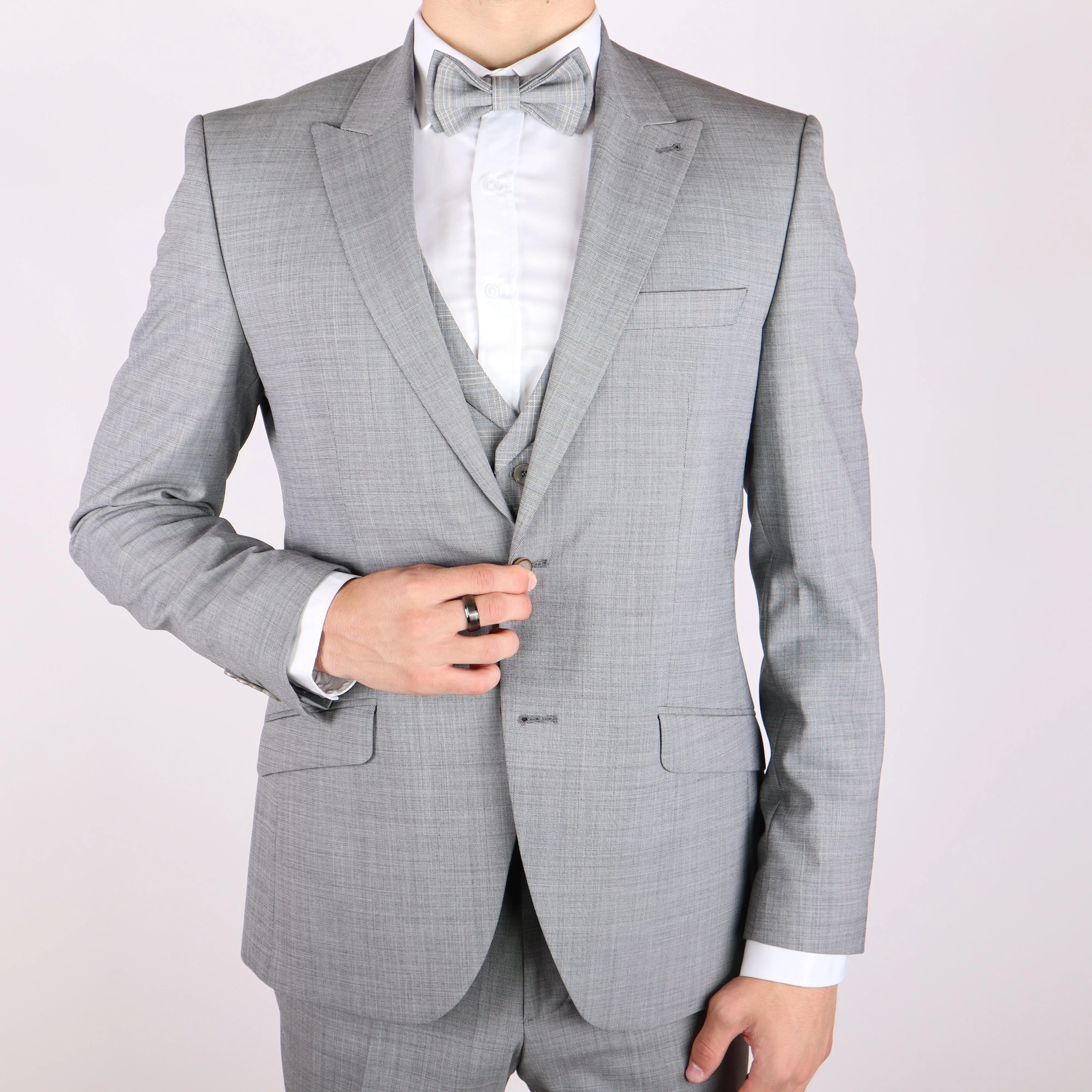 Light Grey Avanti Milano Window Pane Patterned Vest Three Piece Suit