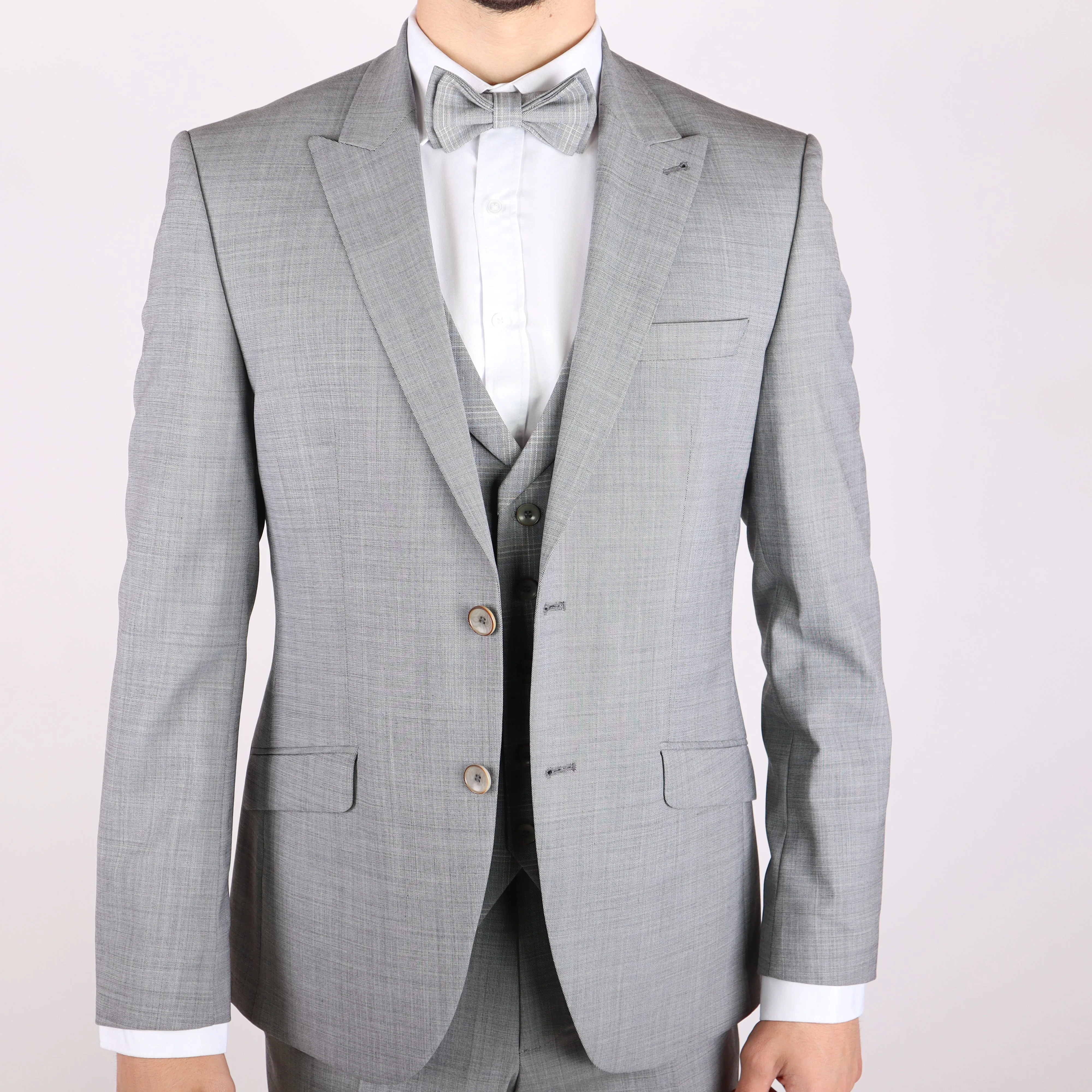 Light Grey Avanti Milano Window Pane Patterned Vest Three Piece Suit