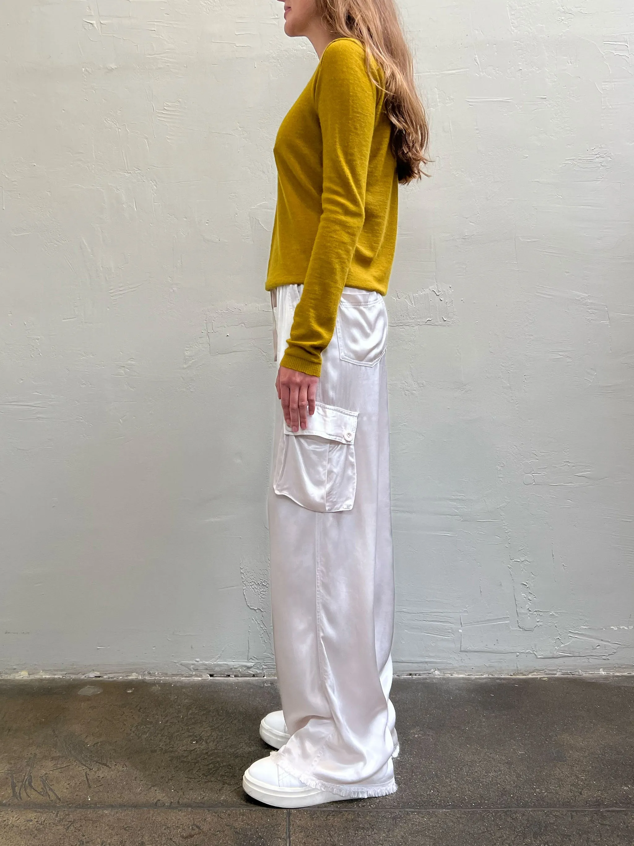 Mason Cargo Pant in Vintage Satin - Parchment