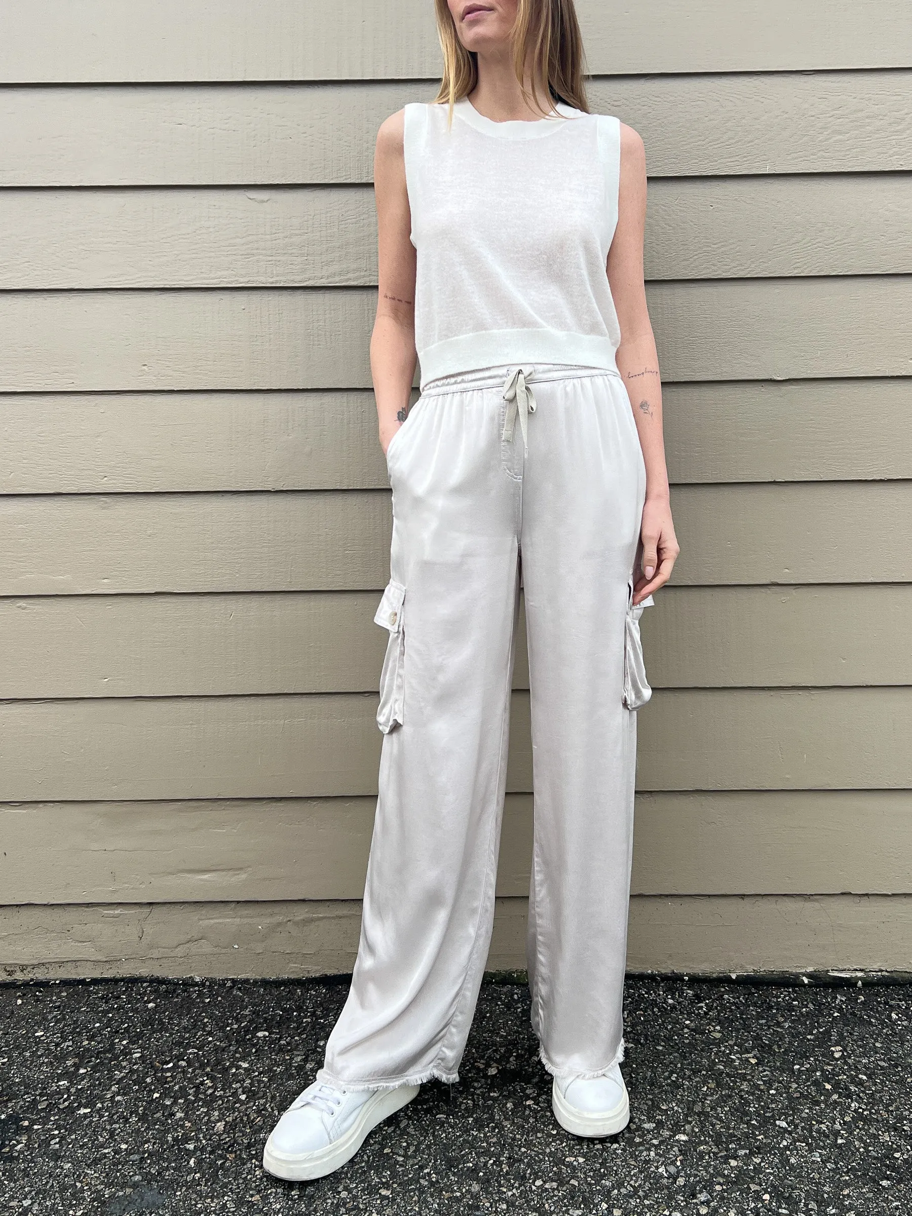 Mason Cargo Pant in Vintage Satin - Parchment