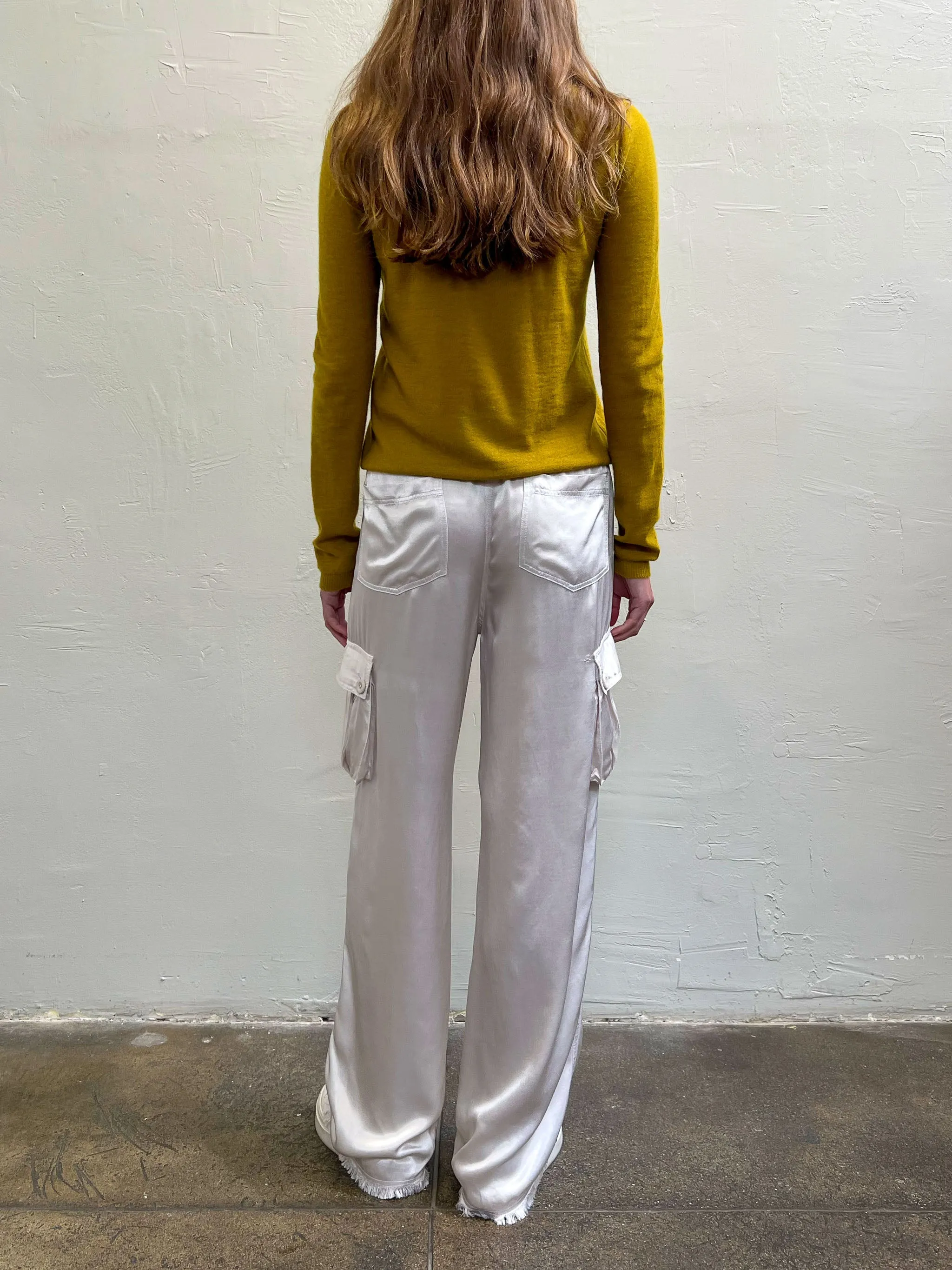 Mason Cargo Pant in Vintage Satin - Parchment