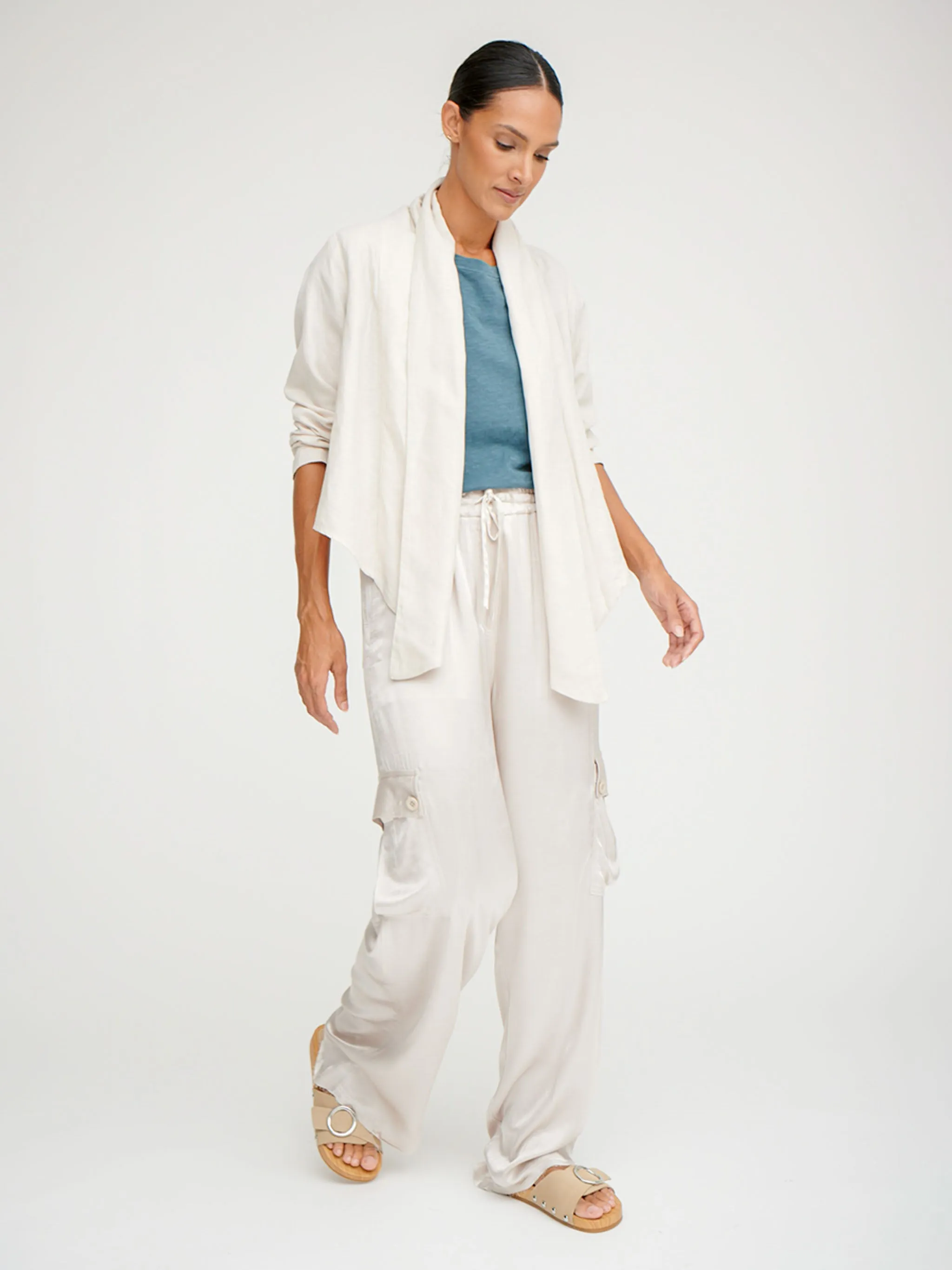 Mason Cargo Pant in Vintage Satin - Parchment