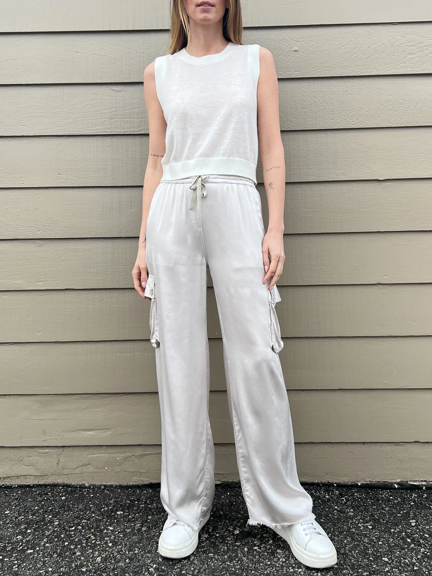 Mason Cargo Pant in Vintage Satin - Parchment