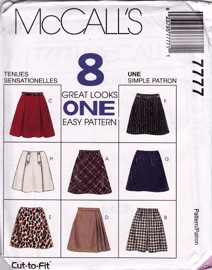 McCall's 7777 Sewing Pattern - Eight Style of Skirt