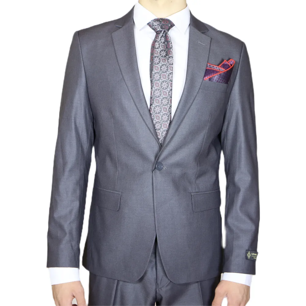 Medium Grey Avanti Milano White Stitch Notch Lapel Two Piece Suit