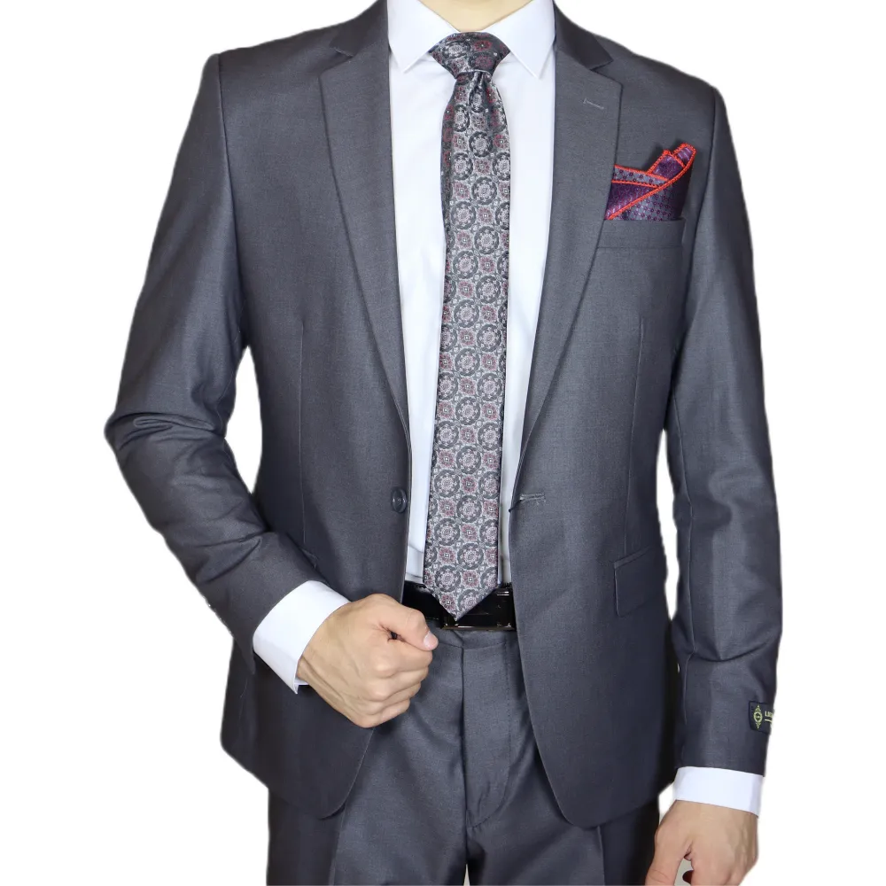 Medium Grey Avanti Milano White Stitch Notch Lapel Two Piece Suit