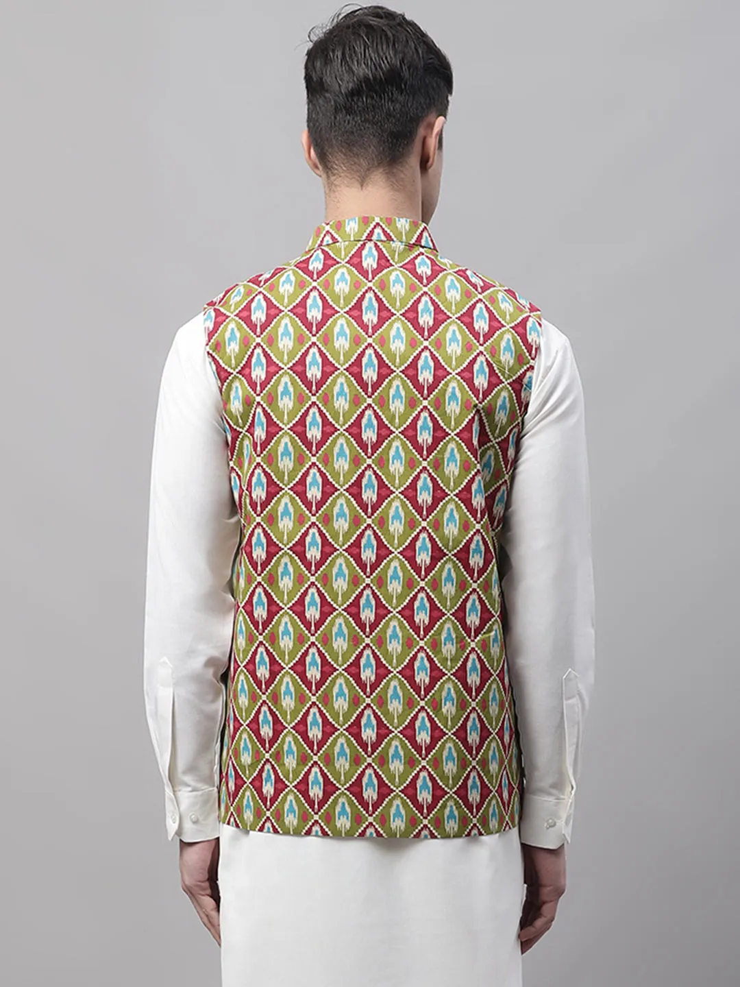 Men Olive And Maroon Printed Waistcoats