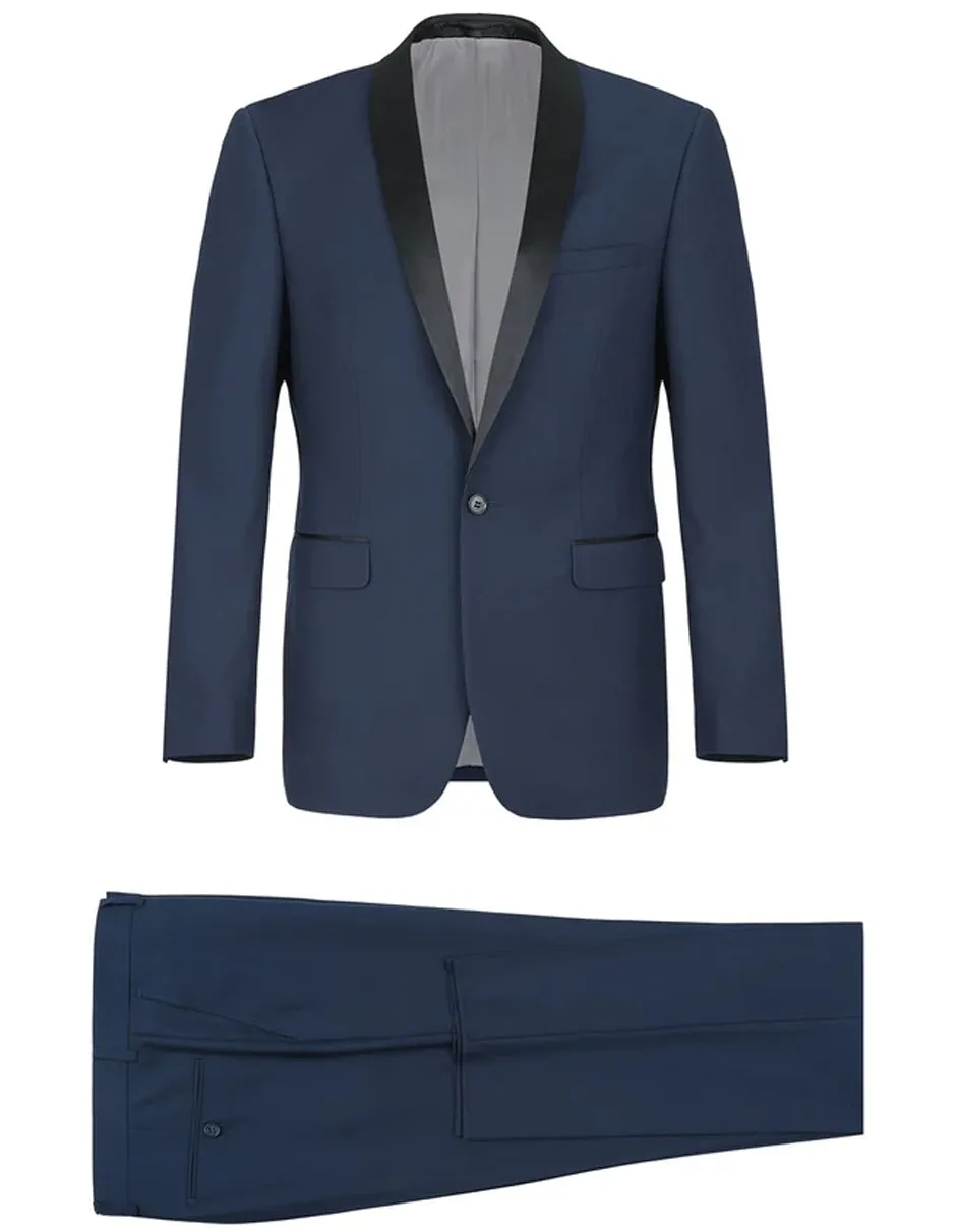 Mens 1 Button Shawl Lapel Wedding | Prom Tuxedo in Navy Blue