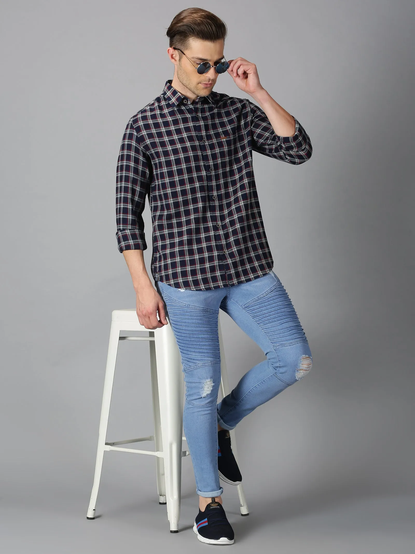 MEN'S BLACK CHECKS SLIM FIT SHIRT