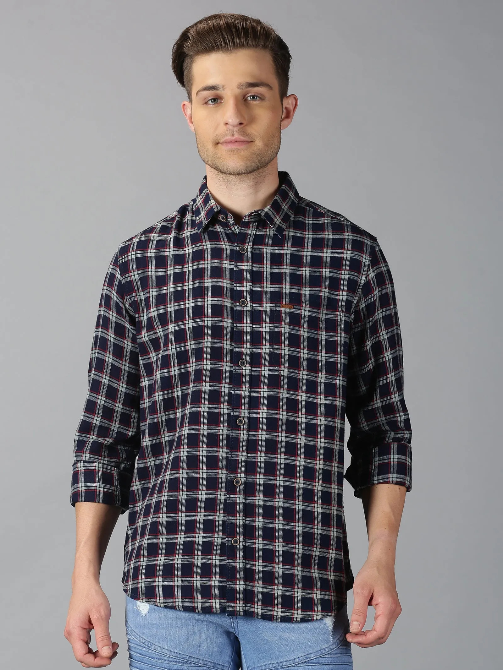 MEN'S BLACK CHECKS SLIM FIT SHIRT