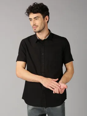 MEN'S BLACK DOBBY STRIPE SLIM FIT SHIRT