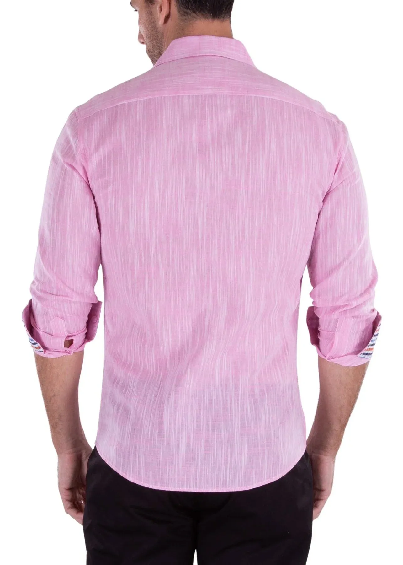 Men's Essentials Classic Solid Pink Linen Long Sleeve Style No-202238