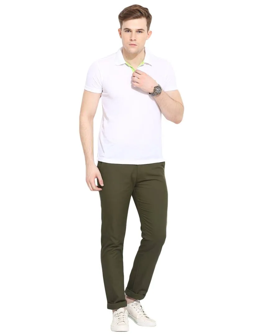 Men's Green Cotton Solid Mid-Rise Casual Regular Fit Chinos