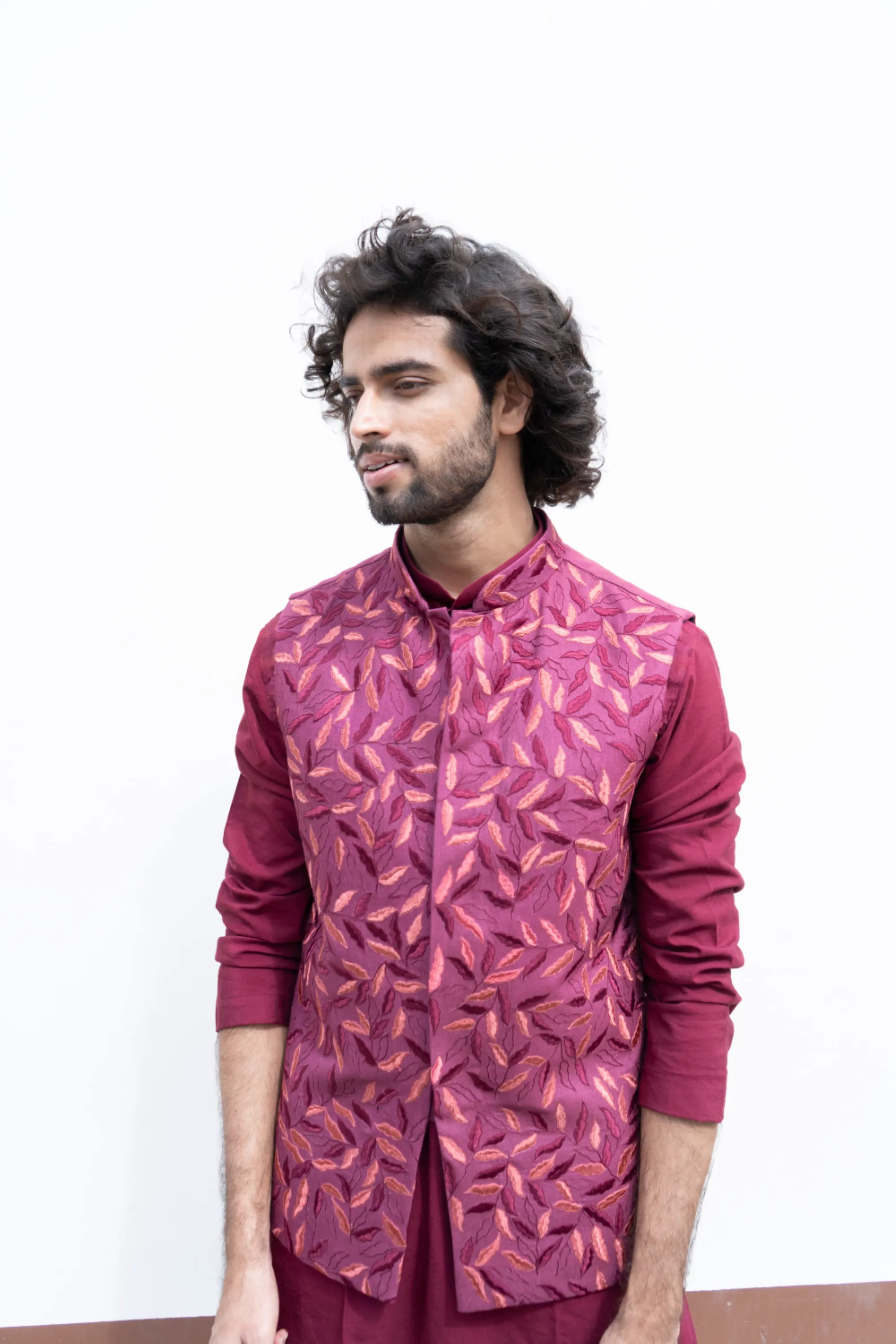 Men's Pink Color Jacket With Kurta Pant Set - Hilo Design