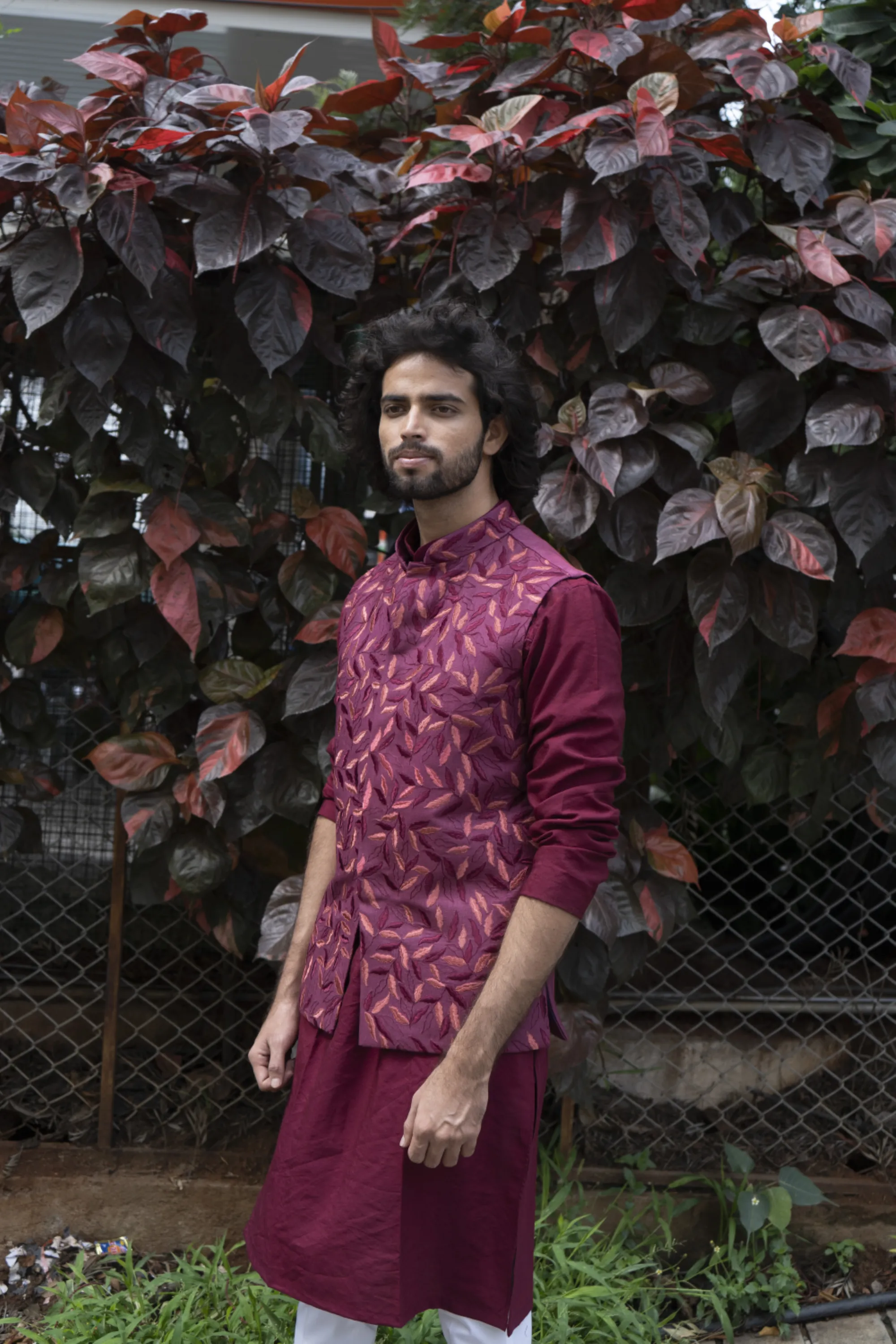 Men's Pink Color Jacket With Kurta Pant Set - Hilo Design