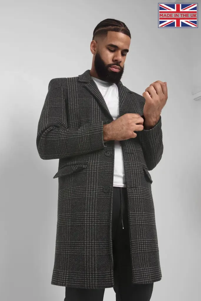 Mens Single Breasted Check Design Overcoat