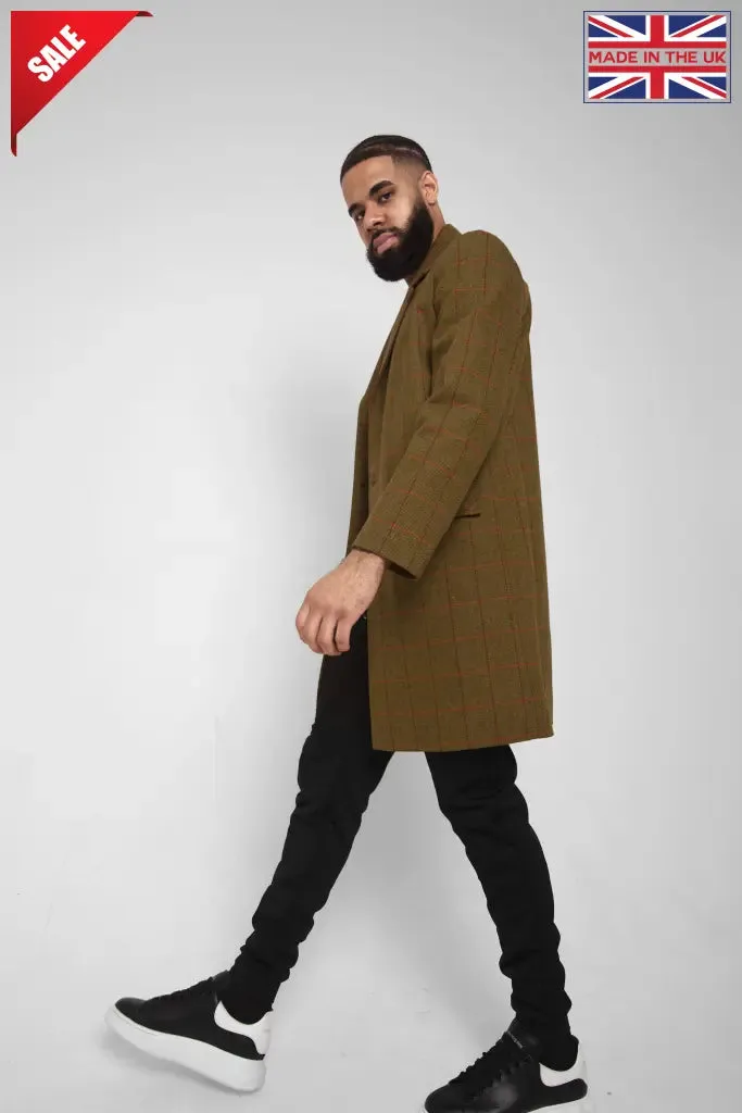 Mens Single Breasted Check Design Overcoat