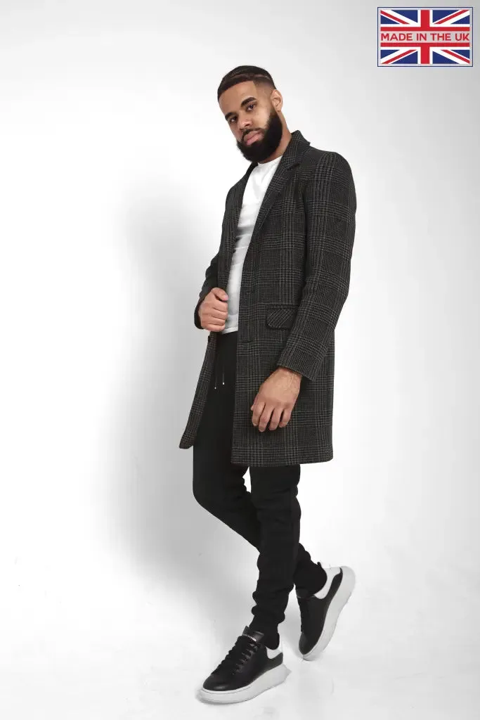 Mens Single Breasted Check Design Overcoat