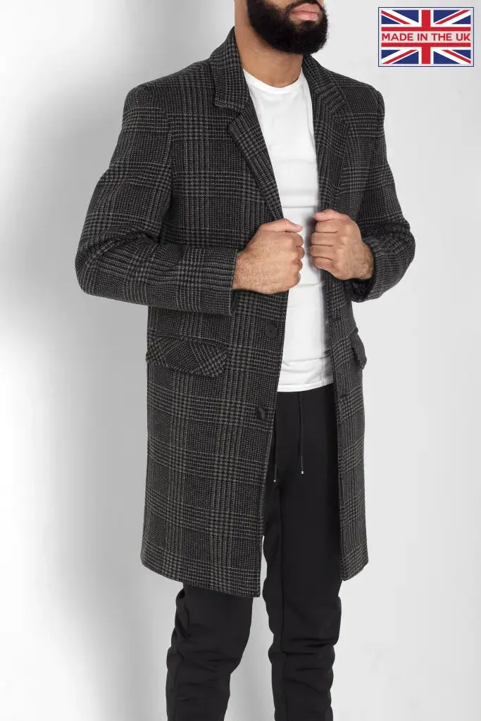 Mens Single Breasted Check Design Overcoat