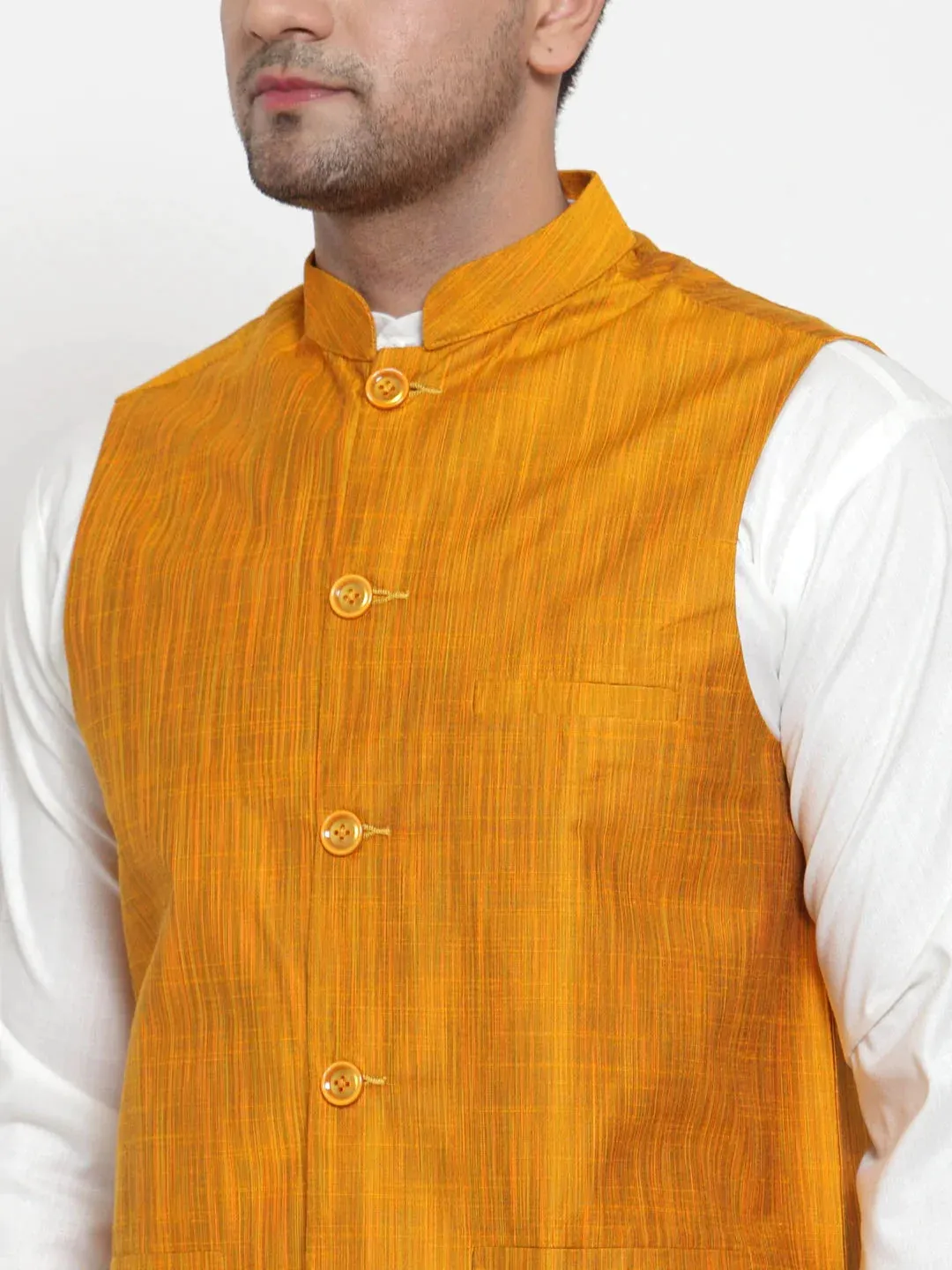 Men'S Yellow Woven Design Nehru Jacket