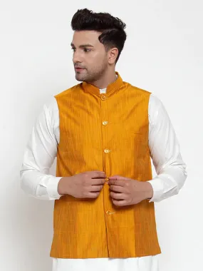 Men'S Yellow Woven Design Nehru Jacket