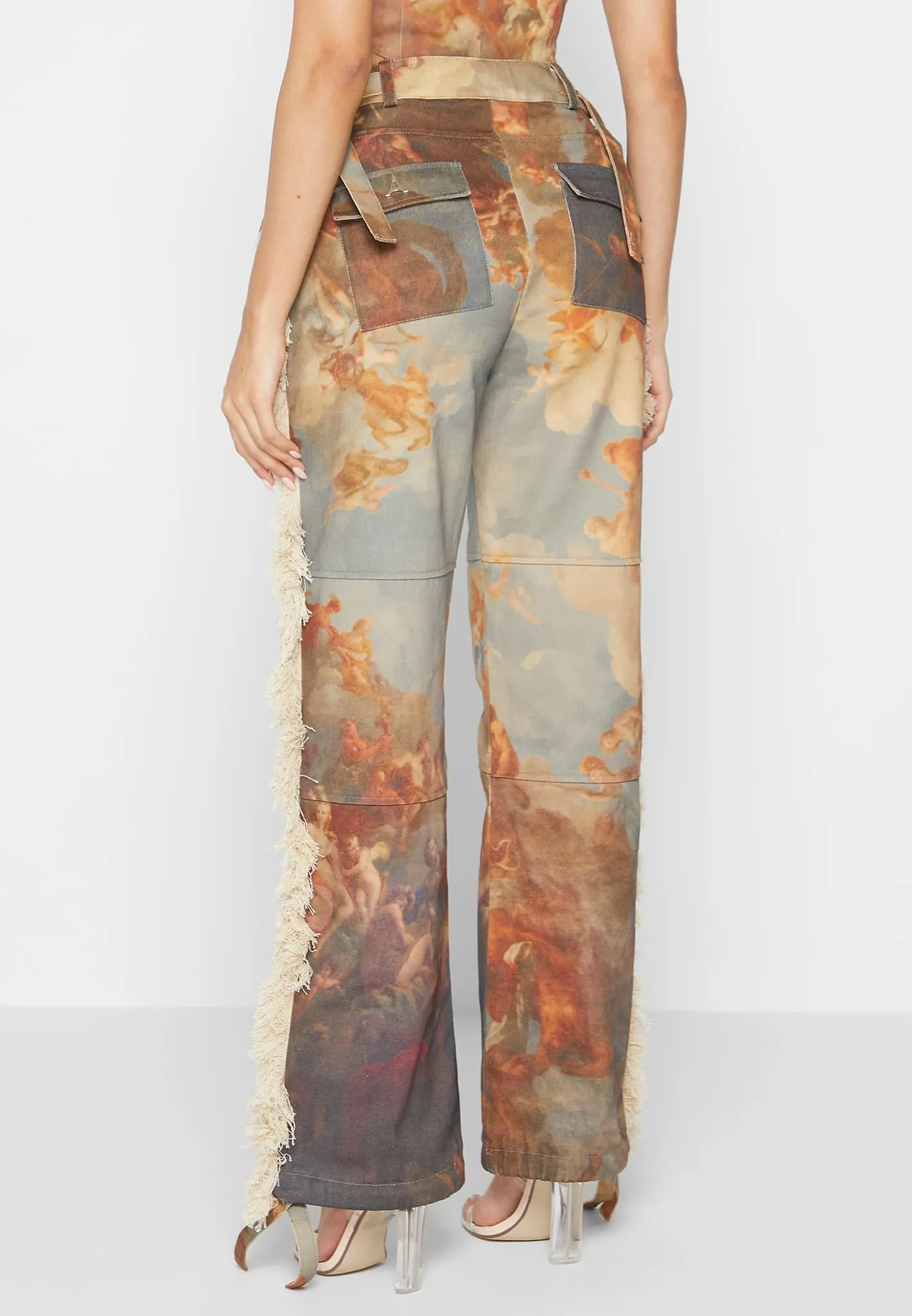 Mid Rise Art Cargo Pants with Tassels - Multi