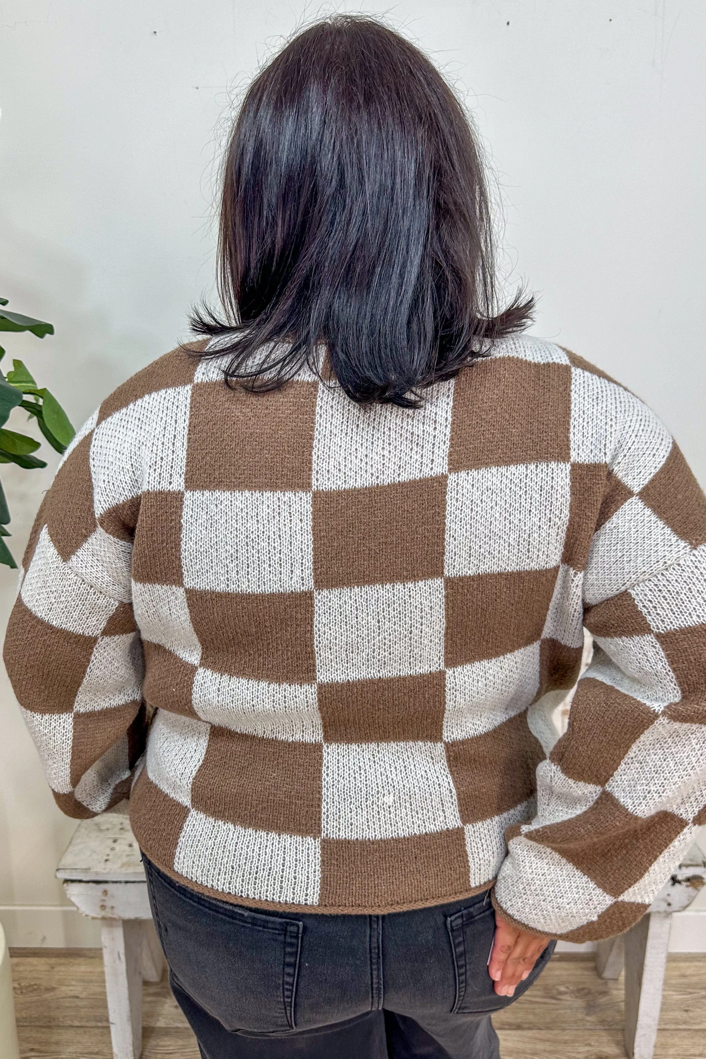 Mocha Split Checkered Sweater