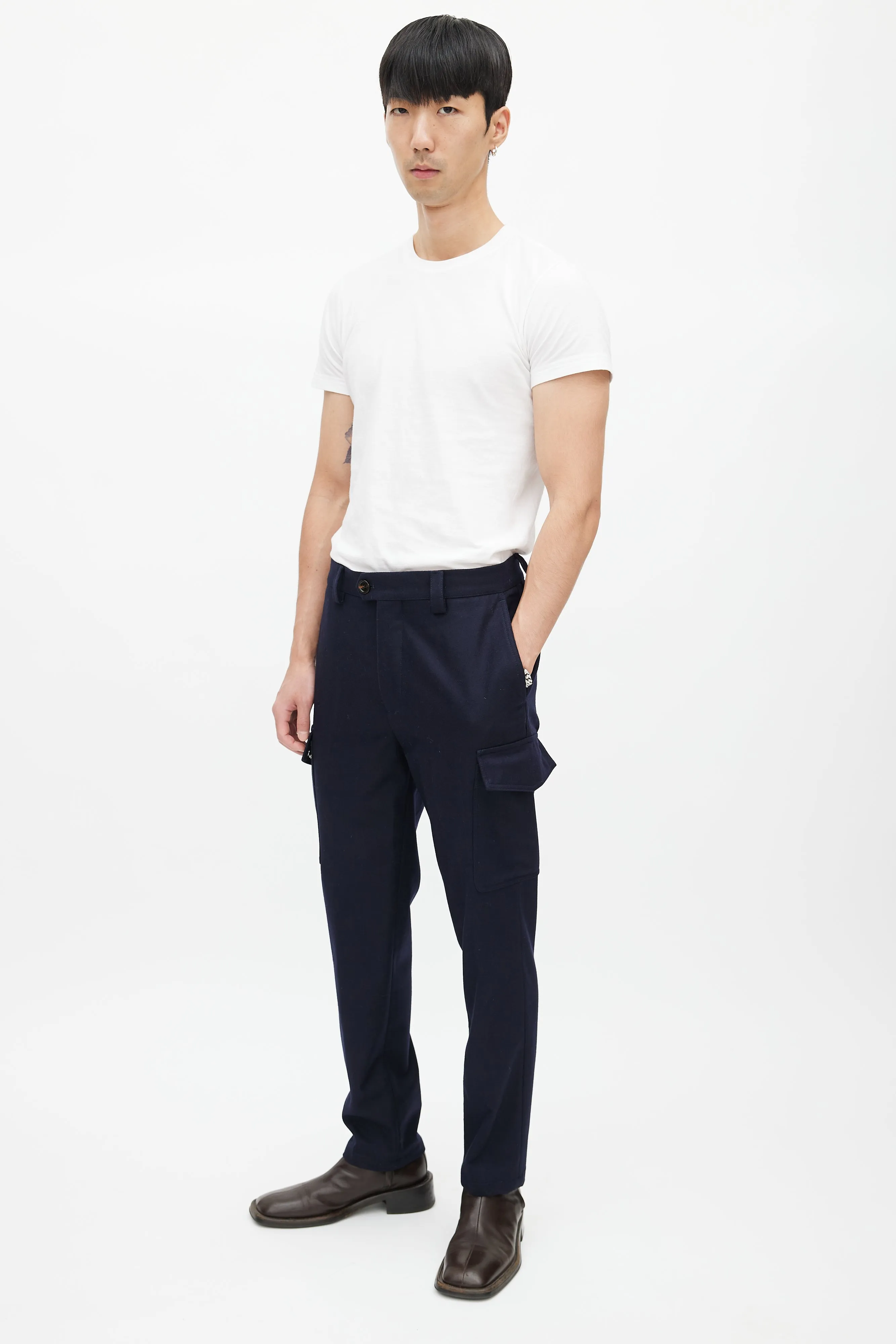 Navy Wool Cargo Trouser