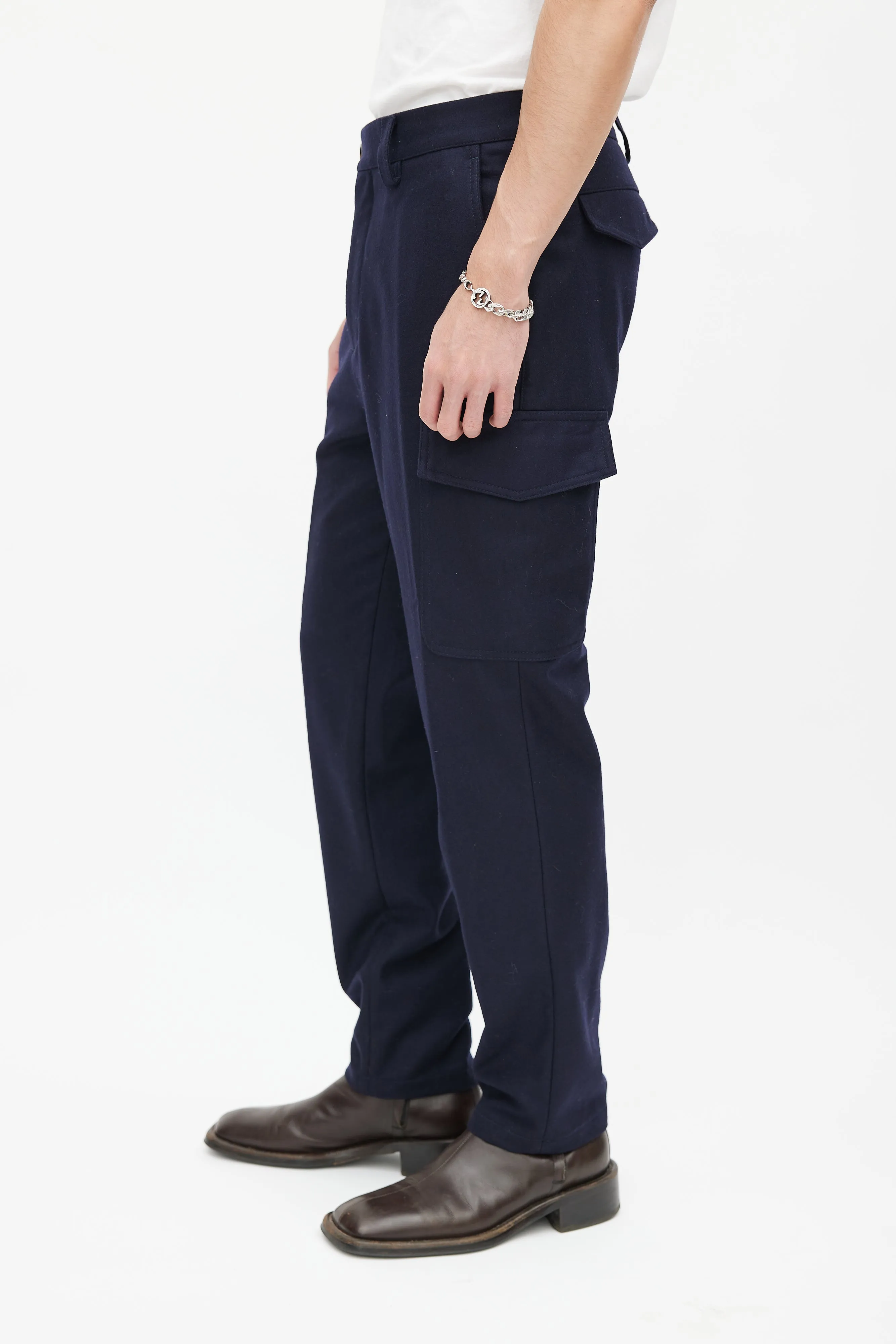 Navy Wool Cargo Trouser