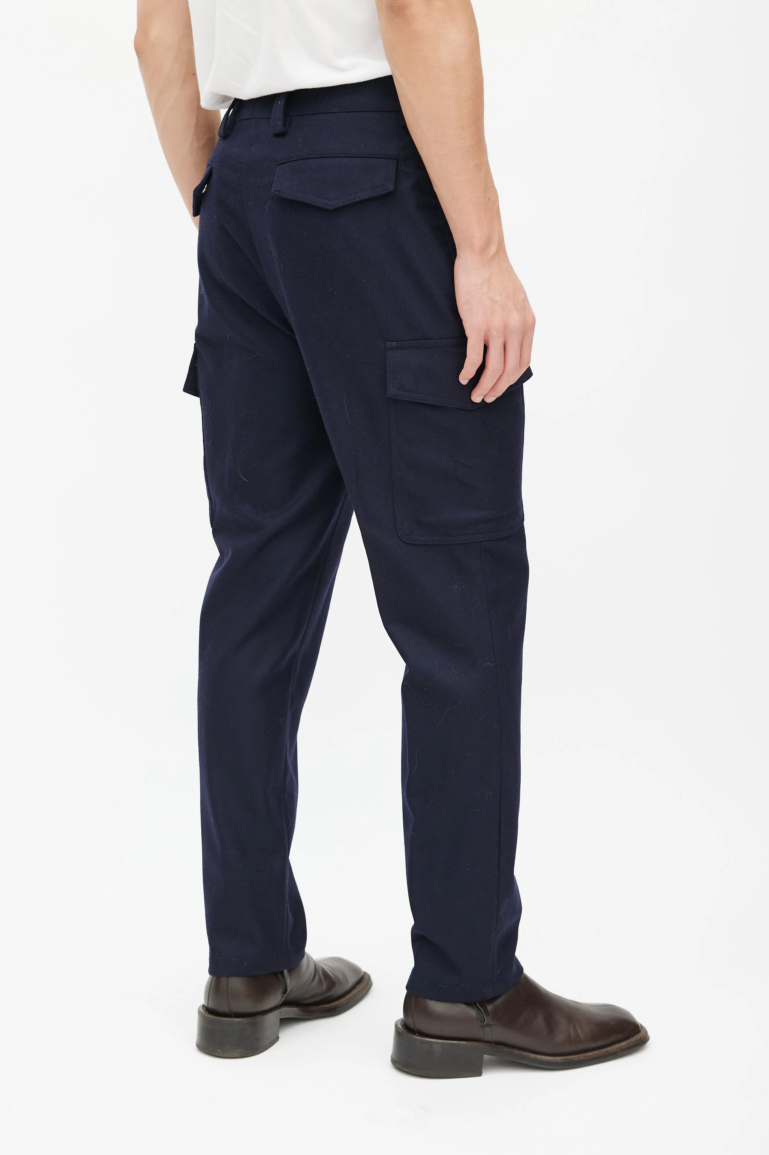 Navy Wool Cargo Trouser