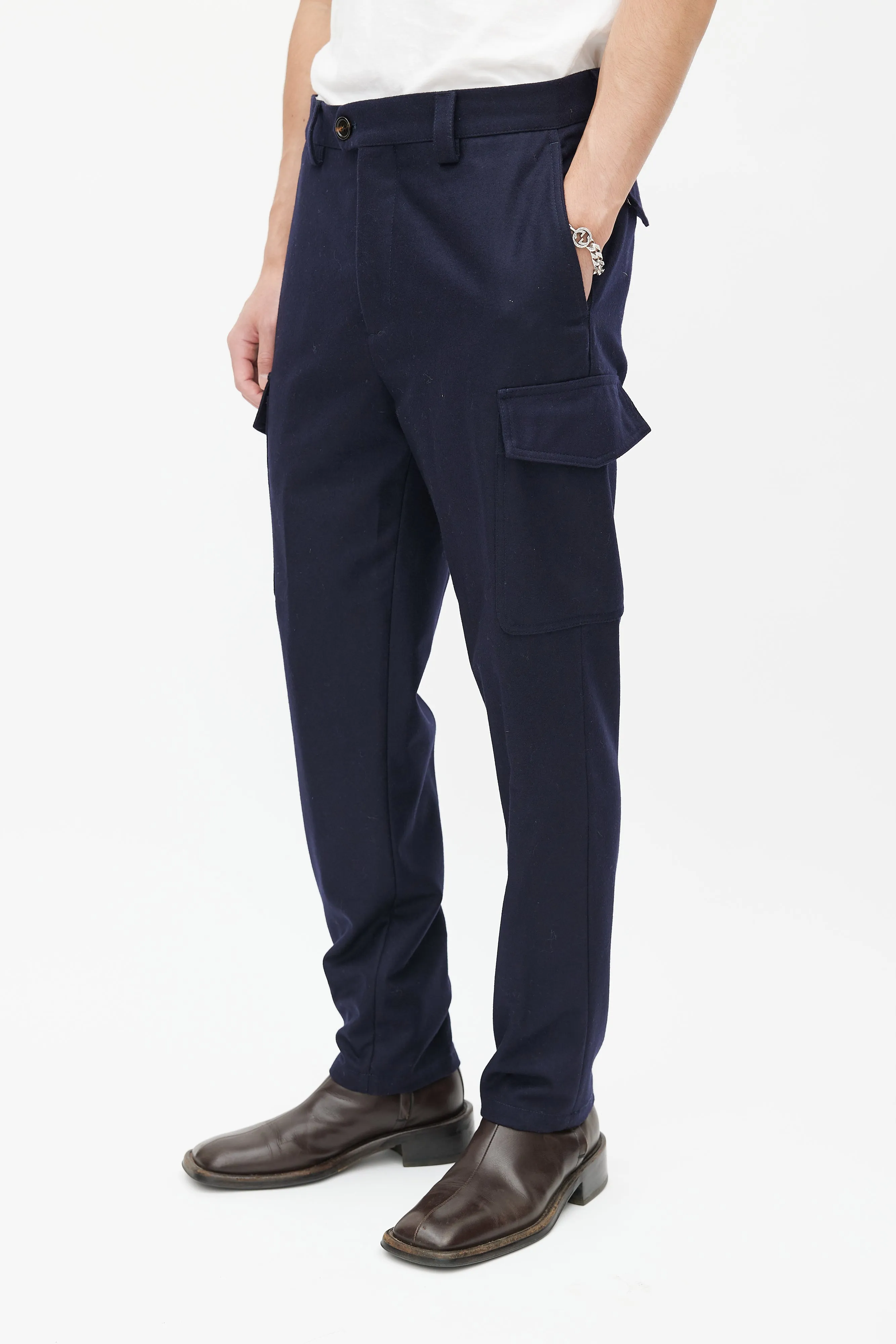 Navy Wool Cargo Trouser