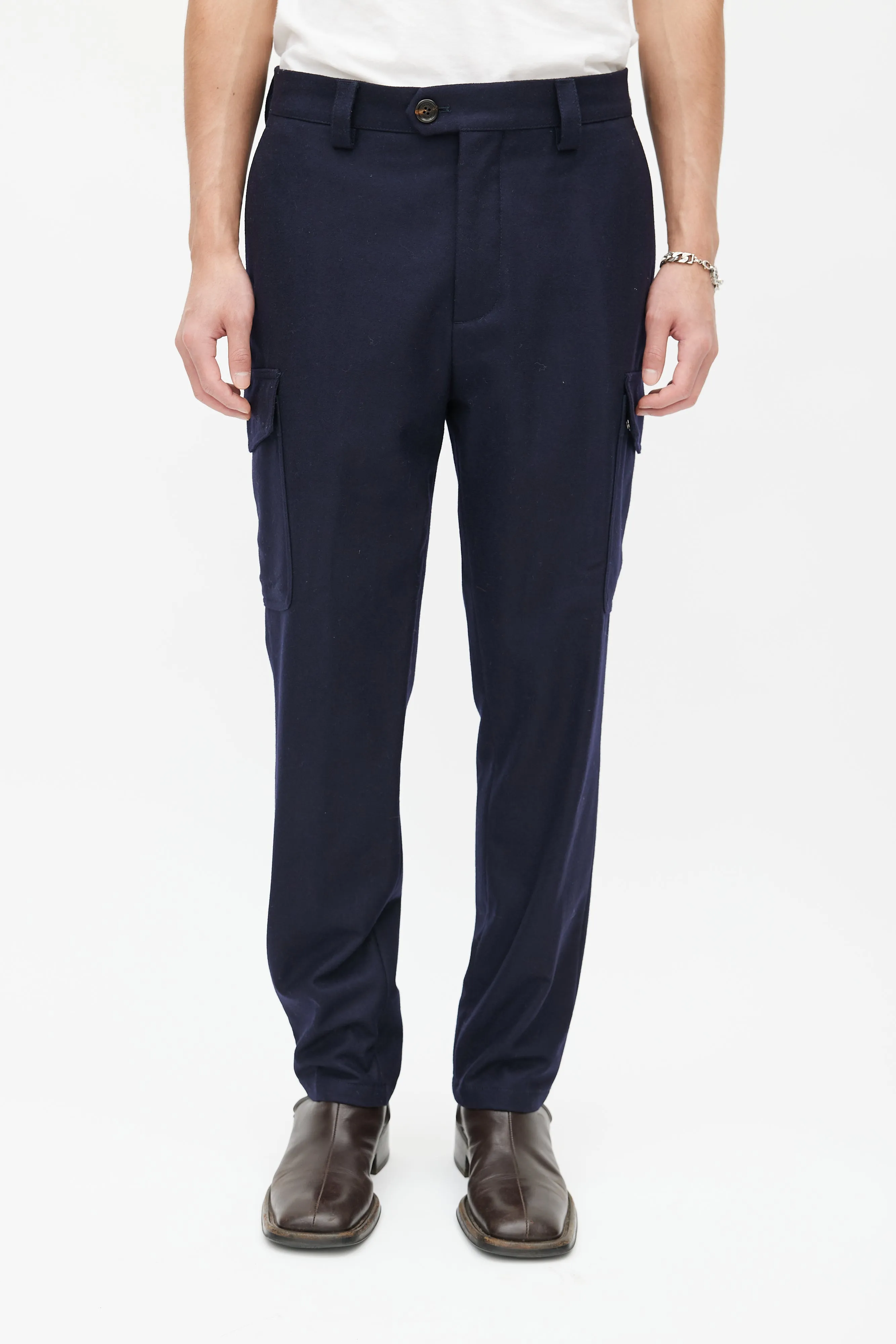 Navy Wool Cargo Trouser