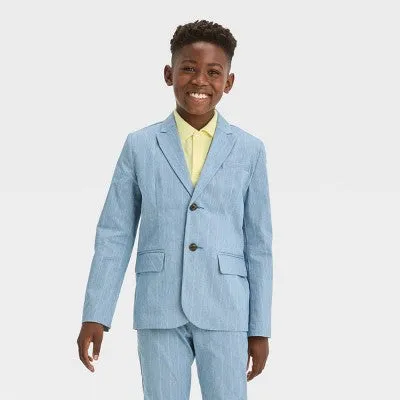 New - Boys' Plaid Striped Blazer - Cat & Jack Light Blue 10