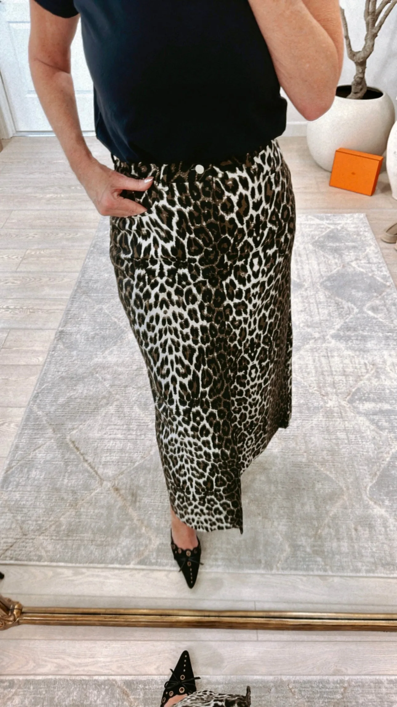 NEW!! The Leopard Lauren Denim Midi Skirt