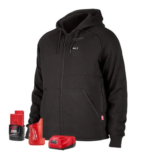 Open Box -  Milwaukee Tool Men's Large M12 12V Li-Ion Cordless Black Heated Hoodie/Sweater Kit w/ (1) 2Ah Battery and Charger