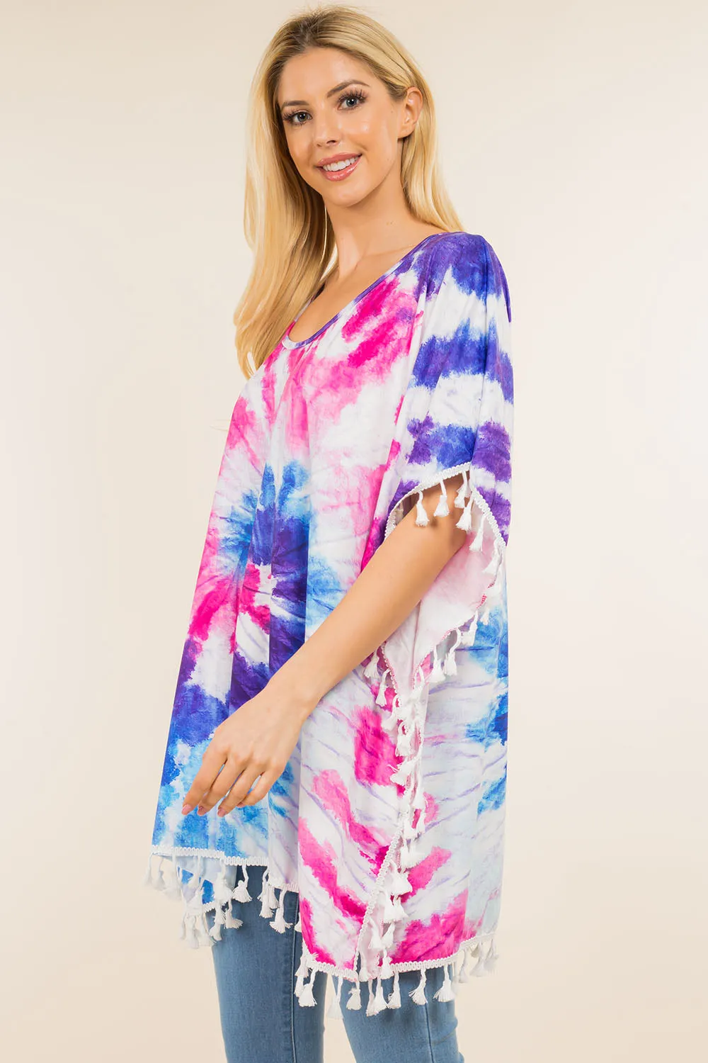 PA-4122 tie dyed poncho with tassels