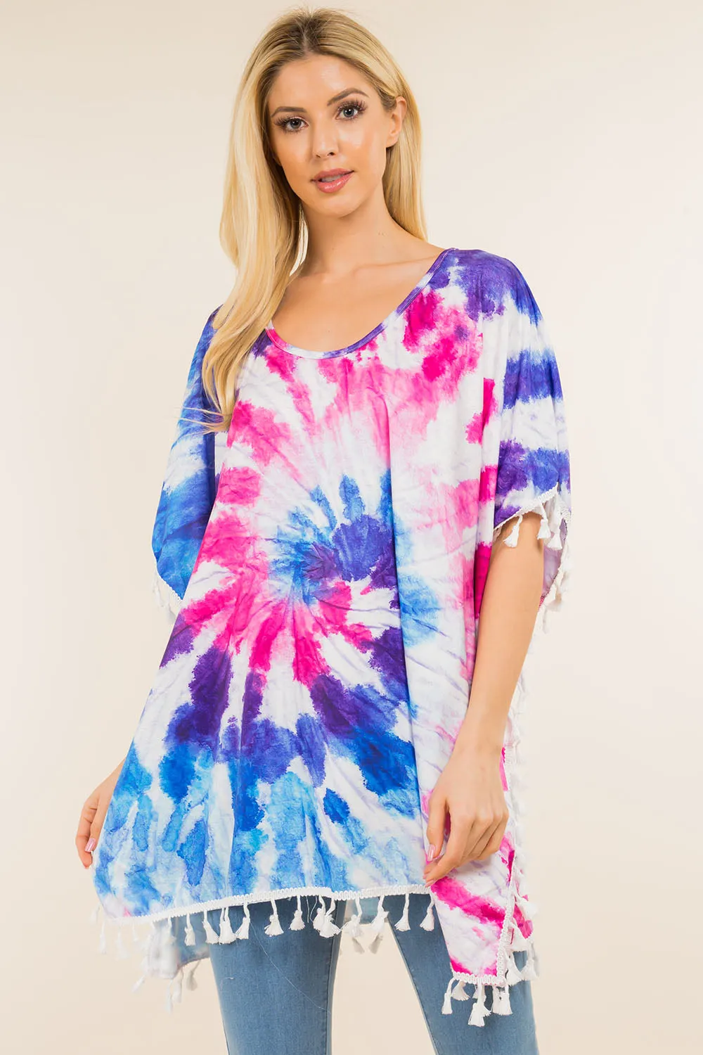 PA-4122 tie dyed poncho with tassels