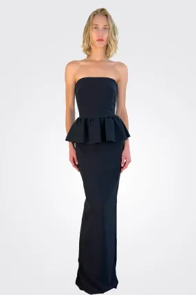 Panthea Strapless Peplum Gown - Black