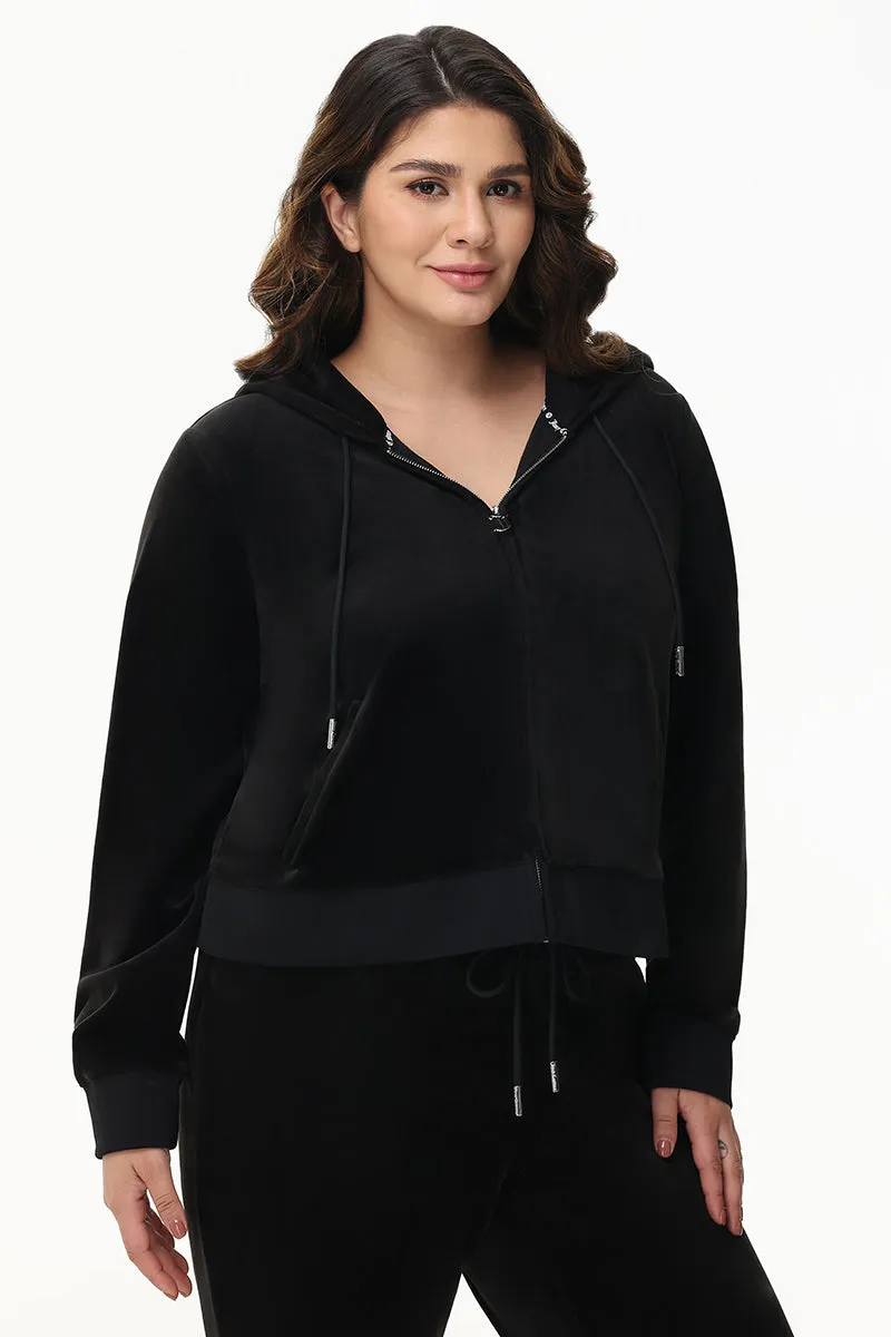 Plus-Size Mixed Crystals Velour Hoodie