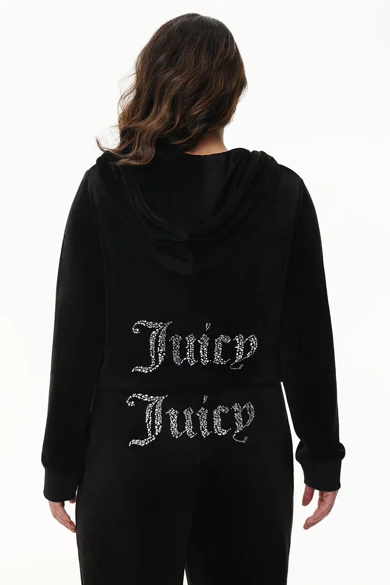 Plus-Size Mixed Crystals Velour Hoodie