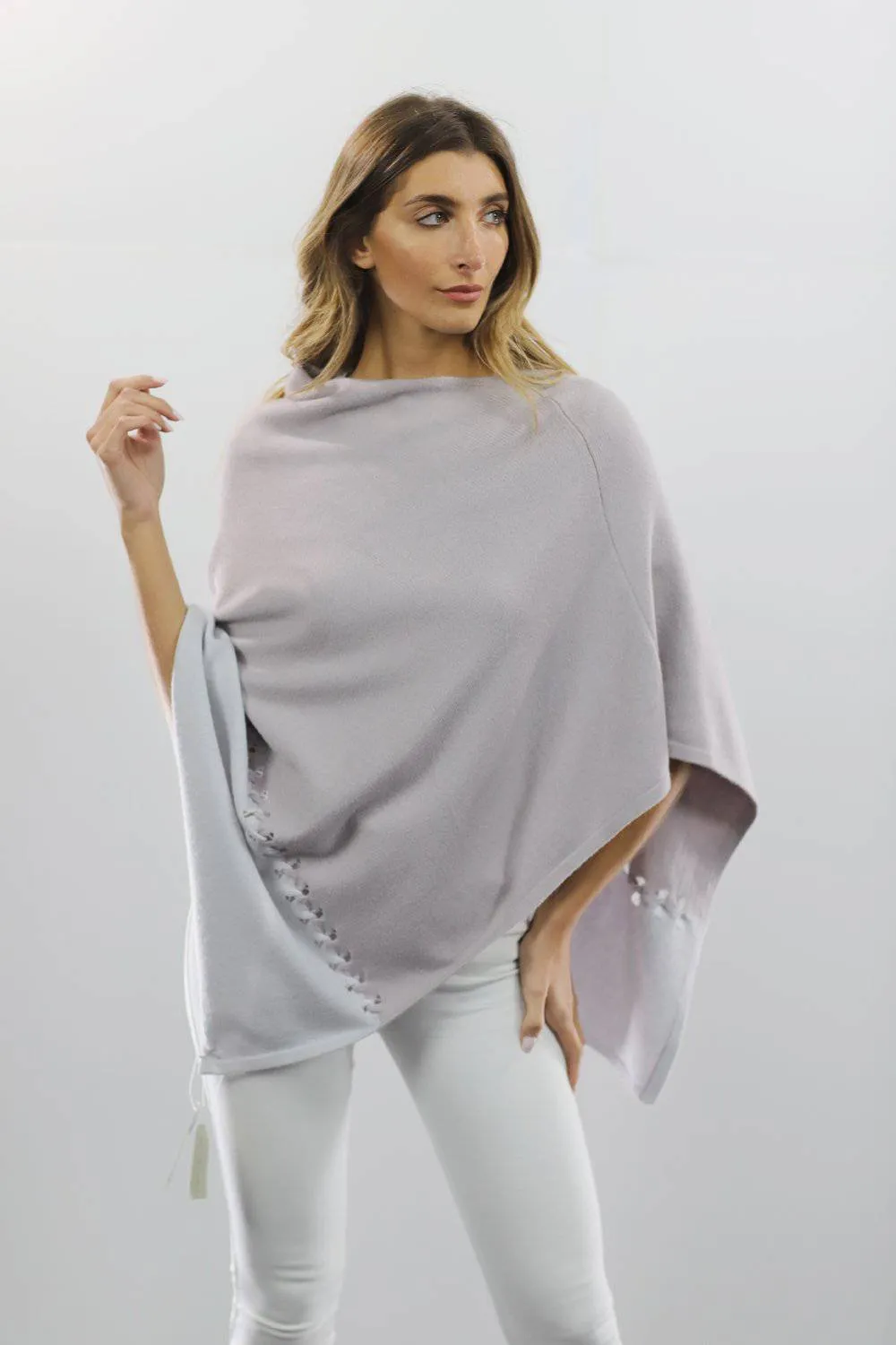 Poncho with Two Tone Detail - Light Grey